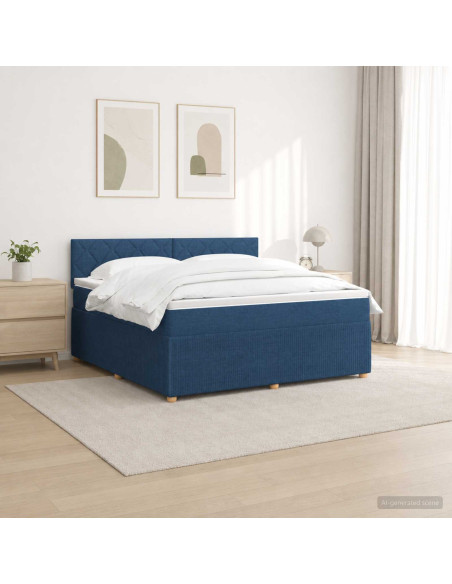 Letto box spring con materasso Blu 160 x 200 cm Tessuto