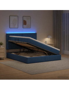 Letto con contenitore LED e materasso Blu 160 x 200 cm Tessuto