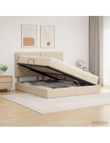 Letto con contenitore LED e materasso Crema 180 x 200 cm