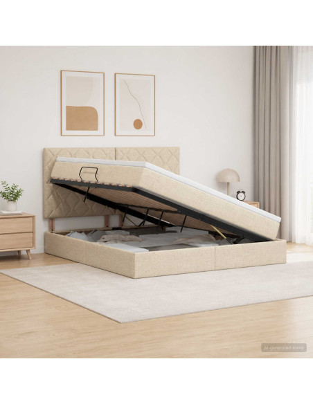 Letto con contenitore LED e materasso Crema 180 x 200 cm