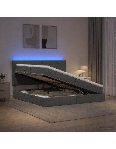 Letto con contenitore LED e materasso Grigio Scuro 200 x 200 cm