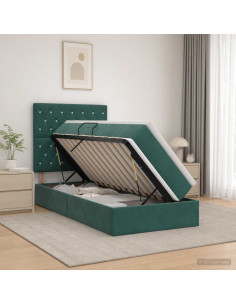 Letto con contenitore LED e materasso Verde Scuro 90 x 190 cm