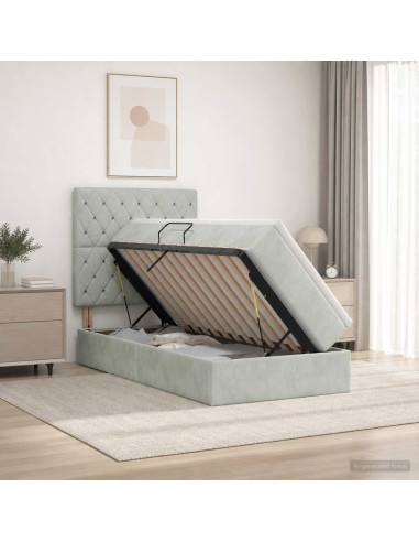 Letto con contenitore LED e materasso Grigio Chiaro 90 x 200 cm