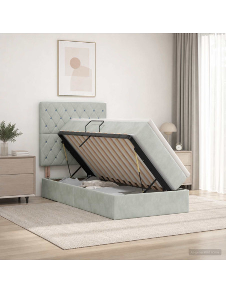Letto con contenitore LED e materasso Grigio Chiaro 90 x 200 cm