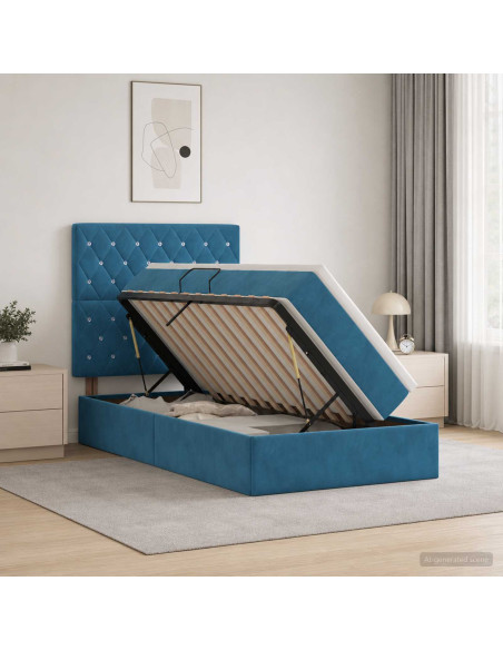 Letto con contenitore LED e materasso Blu Scuro 100 x 200 cm