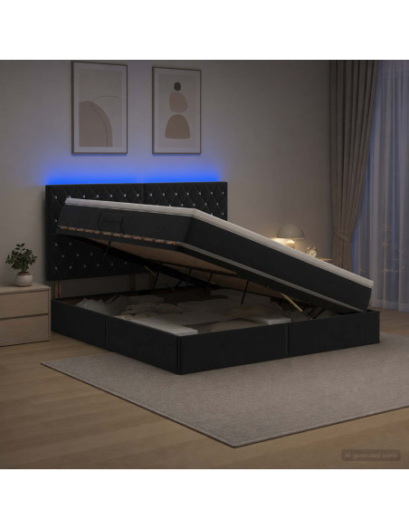 Letto con contenitore LED e materasso Nero 160 x 200 cm Velluto