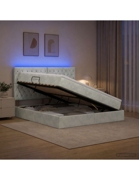 Letto con contenitore LED e materasso Grigio Chiaro