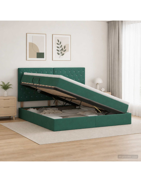 Letto con contenitore LED e materasso Verde Scuro 180 x 200 cm