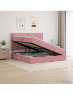 Letto con contenitore LED e materasso Rosa 180 x 200 cm Velluto