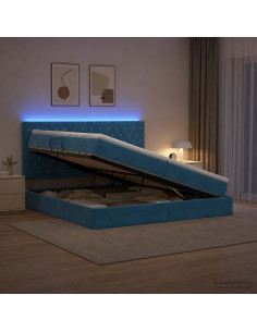 Letto con contenitore LED e materasso Blu Scuro 200 x 200 cm