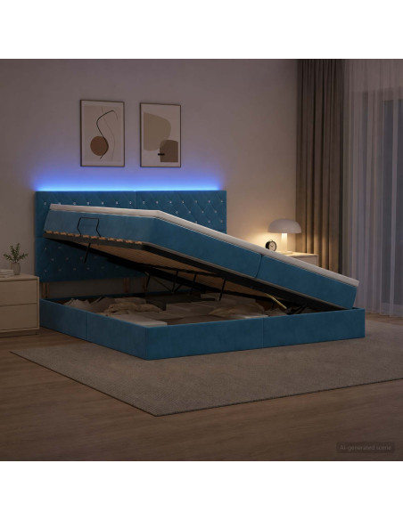 Letto con contenitore LED e materasso Blu Scuro 200 x 200 cm
