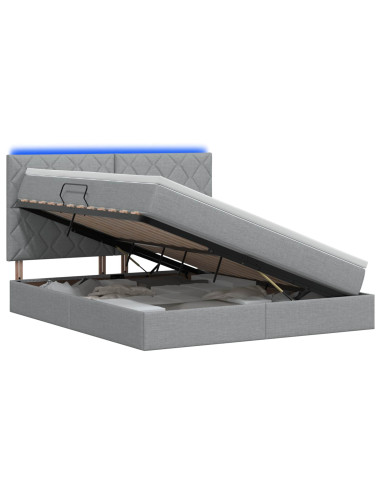 Letto con contenitore LED e materasso Grigio Chiaro