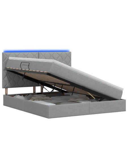Letto con contenitore LED e materasso Grigio Chiaro