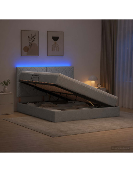 Letto con contenitore LED e materasso Grigio Chiaro