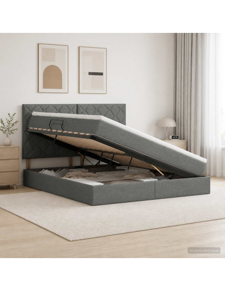 Letto con contenitore LED e materasso Grigio Scuro 160 x 200 cm