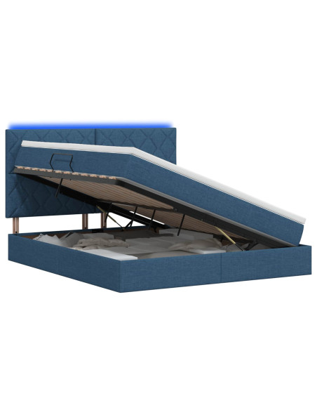 Letto con contenitore LED e materasso Blu 160 x 200 cm Tessuto