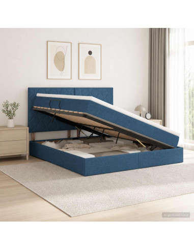 Letto con contenitore LED e materasso Blu 160 x 200 cm Tessuto