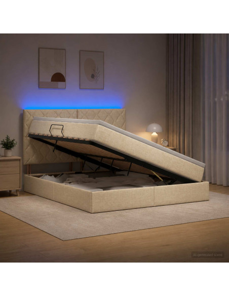 Letto con contenitore LED e materasso Crema 180 x 200 cm