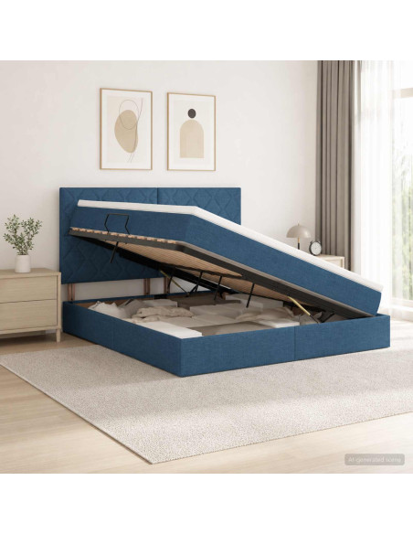 Letto con contenitore LED e materasso Blu 180 x 200 cm Tessuto
