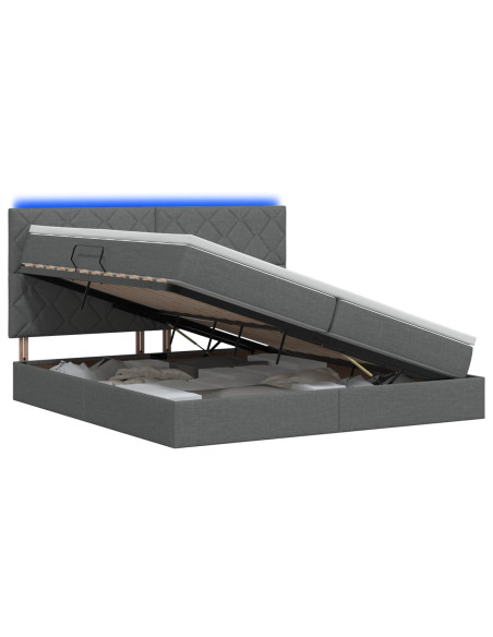 Letto con contenitore LED e materasso Grigio Scuro 200 x 200 cm
