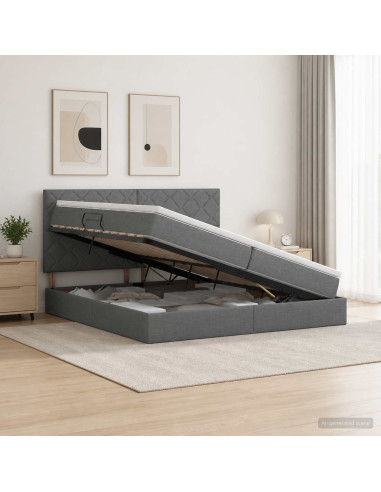 Letto con contenitore LED e materasso Grigio Scuro 200 x 200 cm