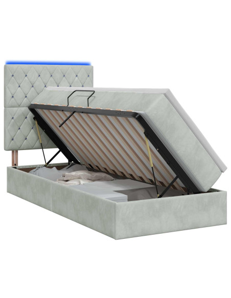 Letto con contenitore LED e materasso Grigio Chiaro 90 x 200 cm
