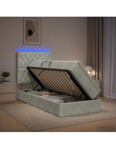 Letto con contenitore LED e materasso Grigio Chiaro 90 x 200 cm