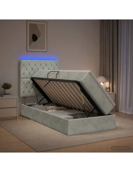 Letto con contenitore LED e materasso Grigio Chiaro 90 x 200 cm