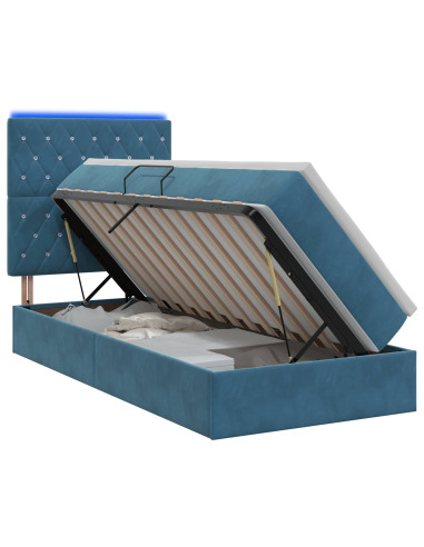 Letto con contenitore LED e materasso Blu Scuro 100 x 200 cm