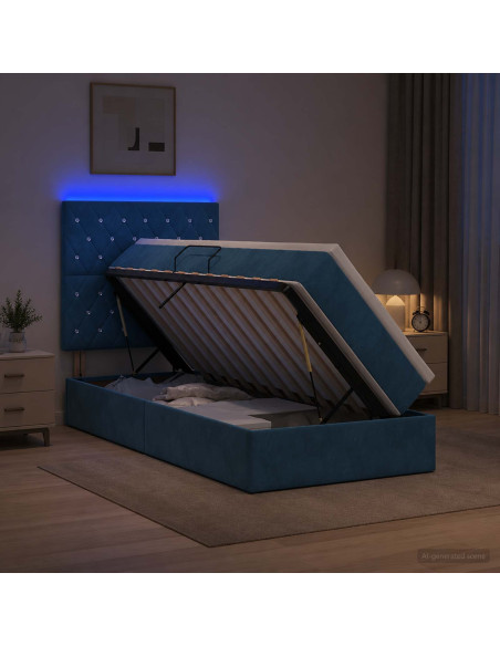 Letto con contenitore LED e materasso Blu Scuro 100 x 200 cm