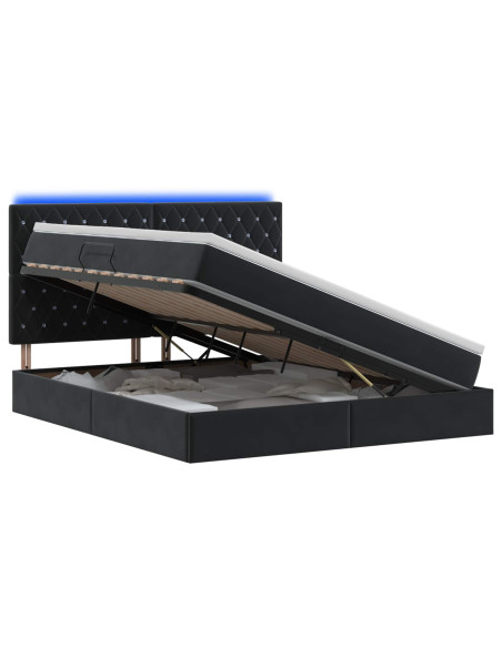 Letto con contenitore LED e materasso Nero 160 x 200 cm Velluto