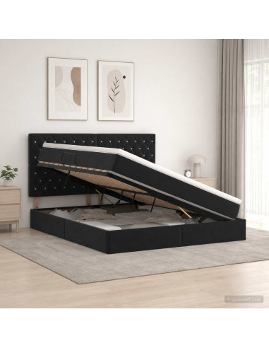 Letto con contenitore LED e materasso Nero 160 x 200 cm Velluto