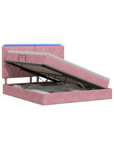 Letto con contenitore LED e materasso Rosa 160 x 200 cm Velluto 2