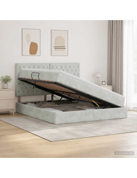 Letto con contenitore LED e materasso Grigio Chiaro