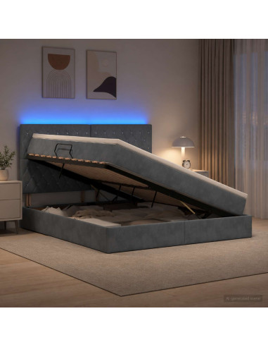 Letto con contenitore LED e materasso Grigio Scuro 180 x 200 cm