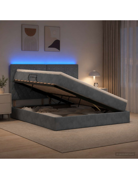 Letto con contenitore LED e materasso Grigio Scuro 180 x 200 cm