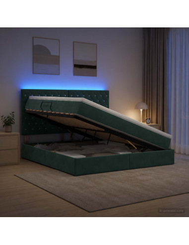 Letto con contenitore LED e materasso Verde Scuro 180 x 200 cm