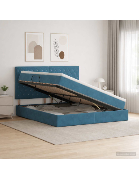 Letto con contenitore LED e materasso Blu Scuro 180 x 200 cm