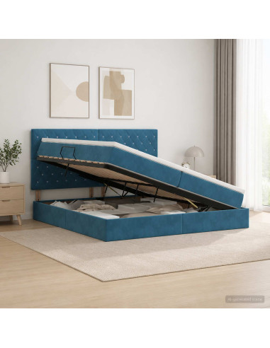 Letto con contenitore LED e materasso Blu Scuro 200 x 200 cm
