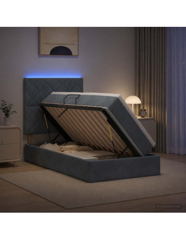 Letto con contenitore LED e materasso Grigio Scuro 90 x 190 cm