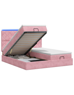 Letto Ottomano con Materasso e LED Rosa 160 x 200 cm Velluto 2