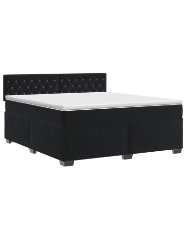 Letto box spring con materasso Nero 160 x 200 cm Velluto
