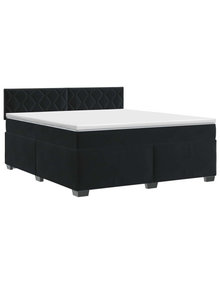 Letto box spring con materasso Nero 160 x 200 cm Velluto