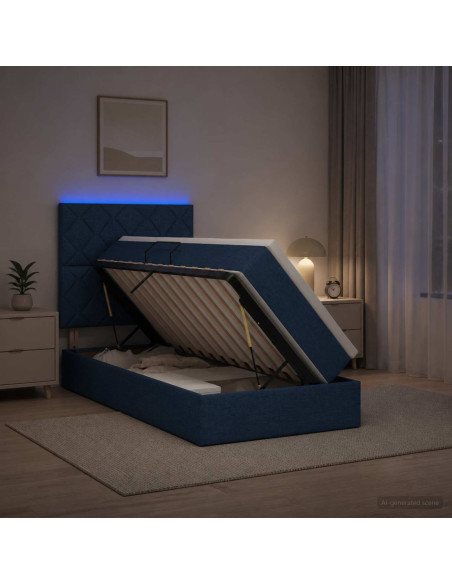 Letto con contenitore LED e materasso Blu 90 x 200 cm Tessuto