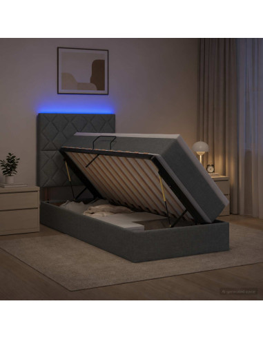 Letto con contenitore LED e materasso Grigio Scuro 90 x 200 cm
