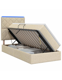 Letto con contenitore LED e materasso Crema 90 x 200 cm Tessuto 2