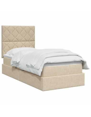 Letto con contenitore LED e materasso Crema 90 x 200 cm Tessuto