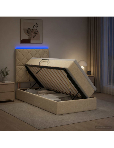 Letto con contenitore LED e materasso Crema 90 x 200 cm Tessuto