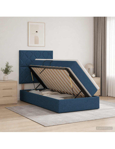 Letto con contenitore LED e materasso Blu 90 x 200 cm Tessuto