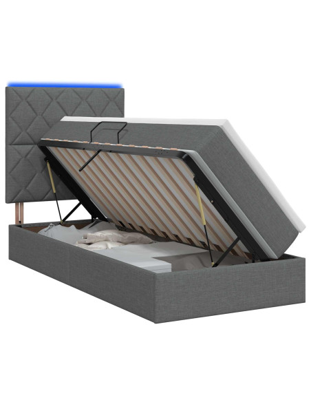 Letto con contenitore LED e materasso Grigio Scuro 100 x 200 cm